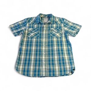 Blue and Green Plaid Levi’s Short Sleeve Shirt, XL.